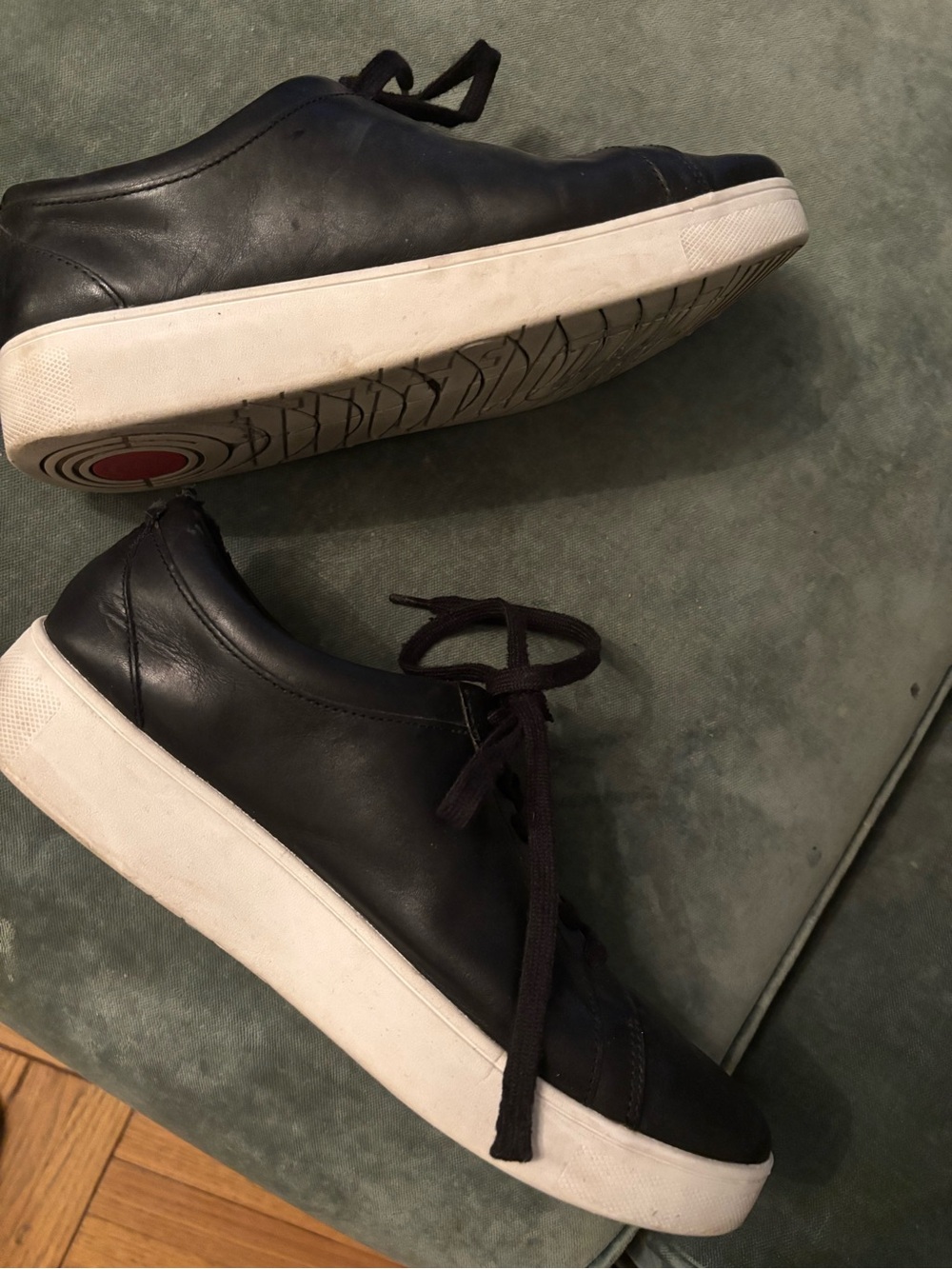 Womens Black Leather Low-Top Sneakers with White Platform Sole